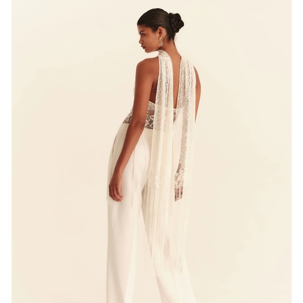 LENY Fringe Halter Top with Lace & Scarf Detail